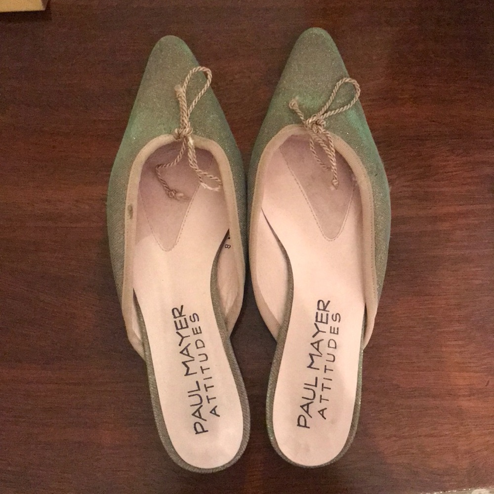 Paul Mayer dressy shimmering slides. Green